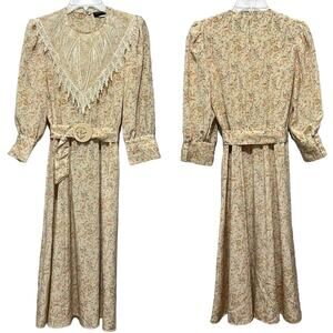 Vintage 80’s Lace Collar Floral Print Dress Cottagecore 3/4